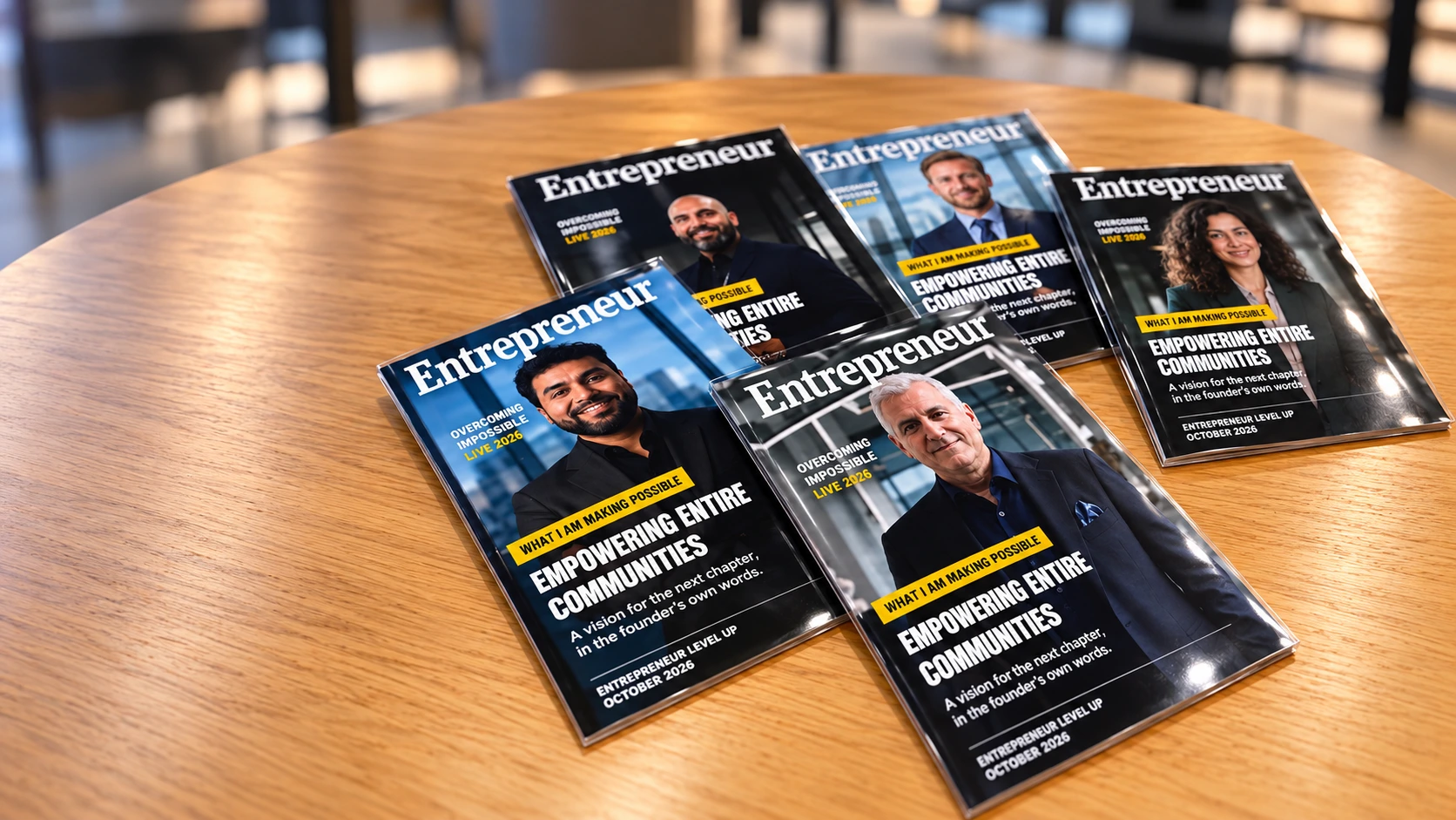 Personalized Entrepreneur covers displayed on a wooden table