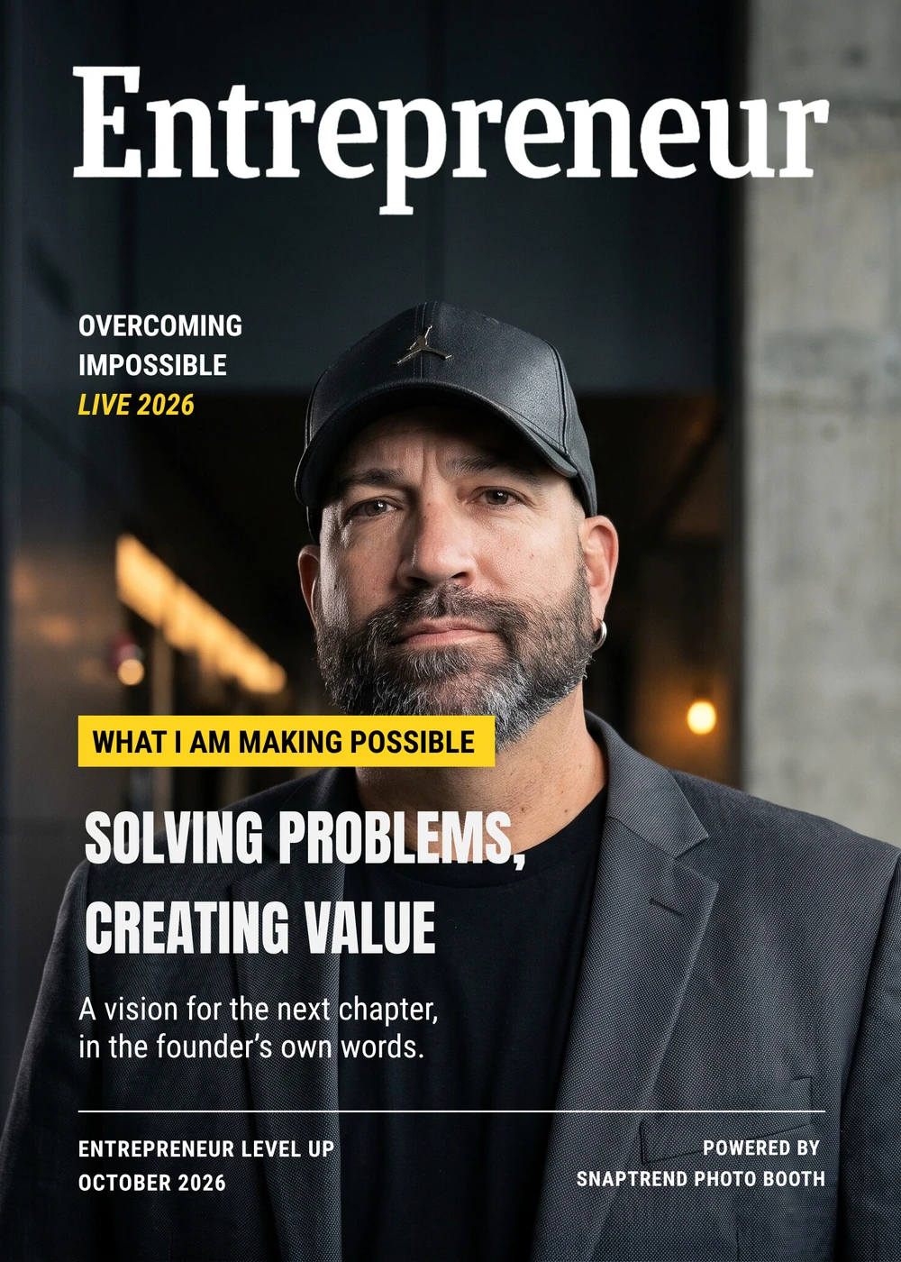 Personalized Entrepreneur magazine cover with an AI-transformed portrait and guest-selected tagline, sample 5