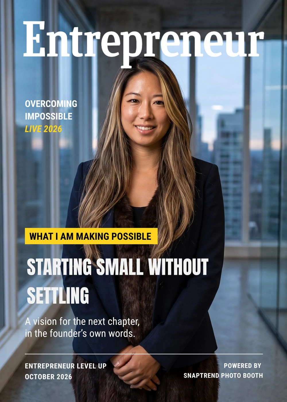 Personalized Entrepreneur magazine cover with an AI-transformed portrait and guest-selected tagline, sample 6