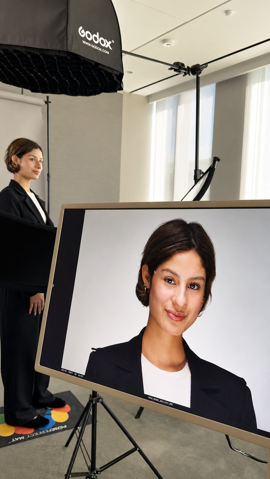 Professional headshot station setup at a corporate event