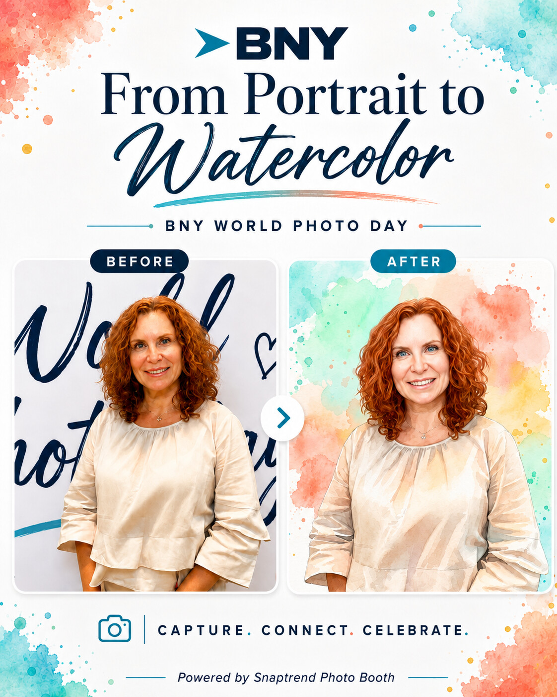 Before and after: a guest portrait transformed into watercolor artwork