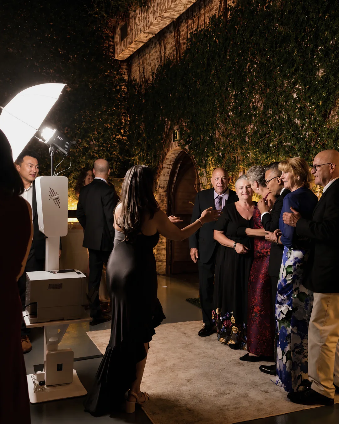 Guests line up beside the photo booth at The Foundry