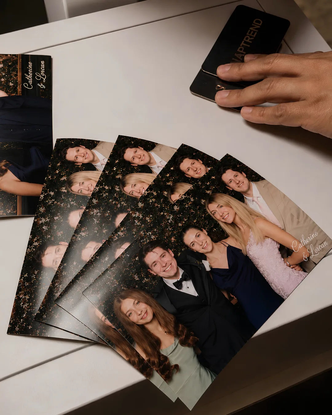 Printed wedding portraits with Catherine and Lorcan’s names on the design
