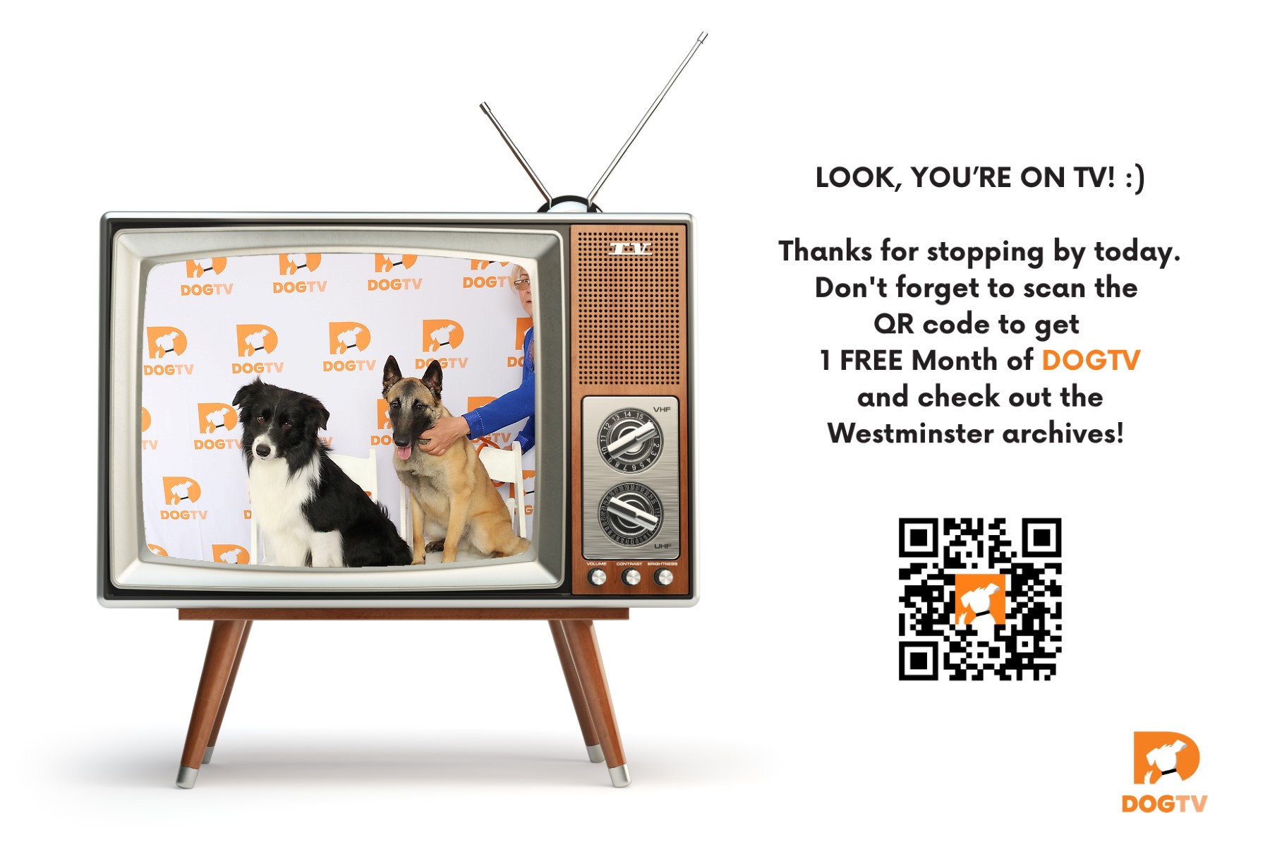 DOGTV branded print activation at Westminster Dog Show — guests receive a keepsake photo